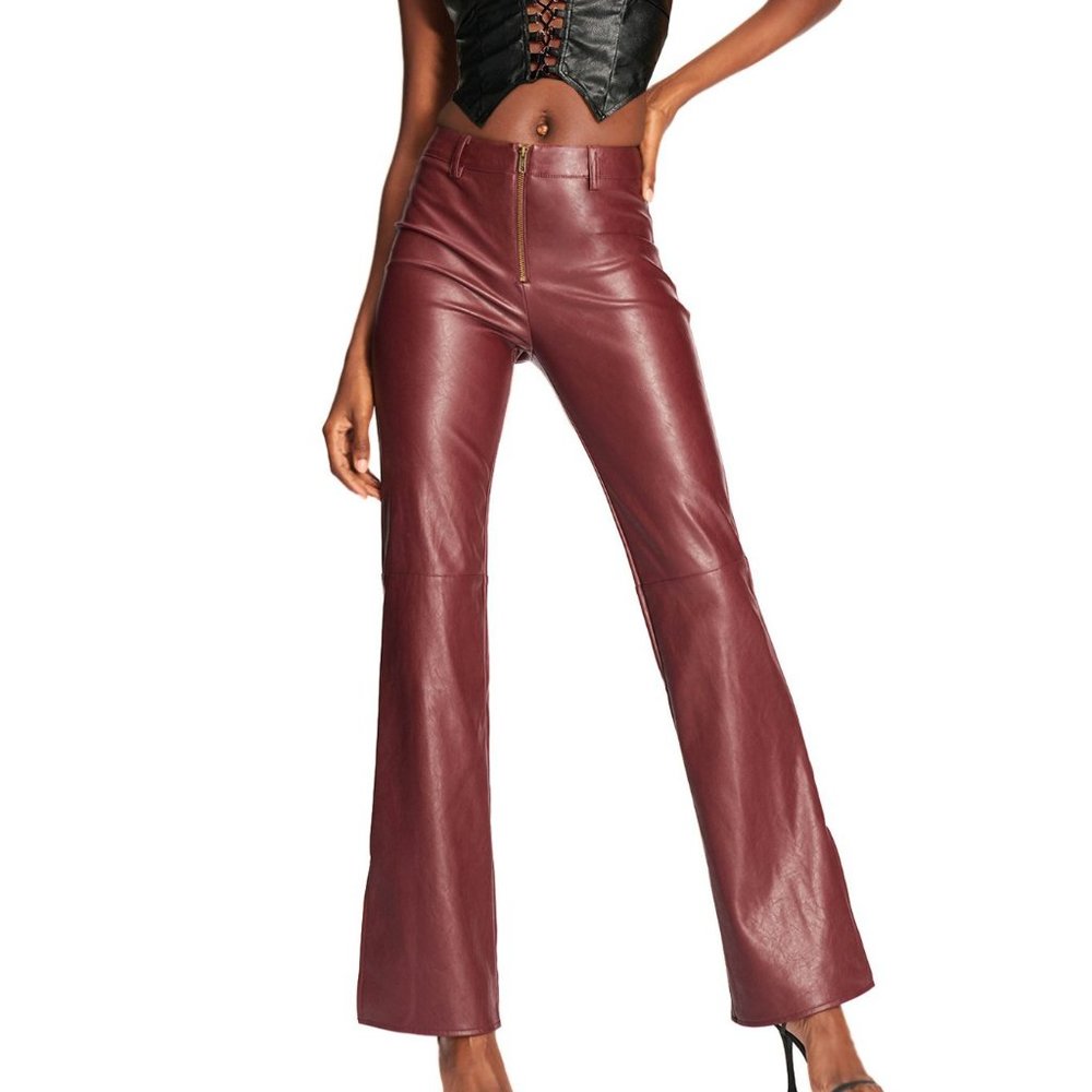 I.AM.GIA BNWT Romy Brown Burgundy Plum Leather Pant M 6 8 - Picture 2 of 8